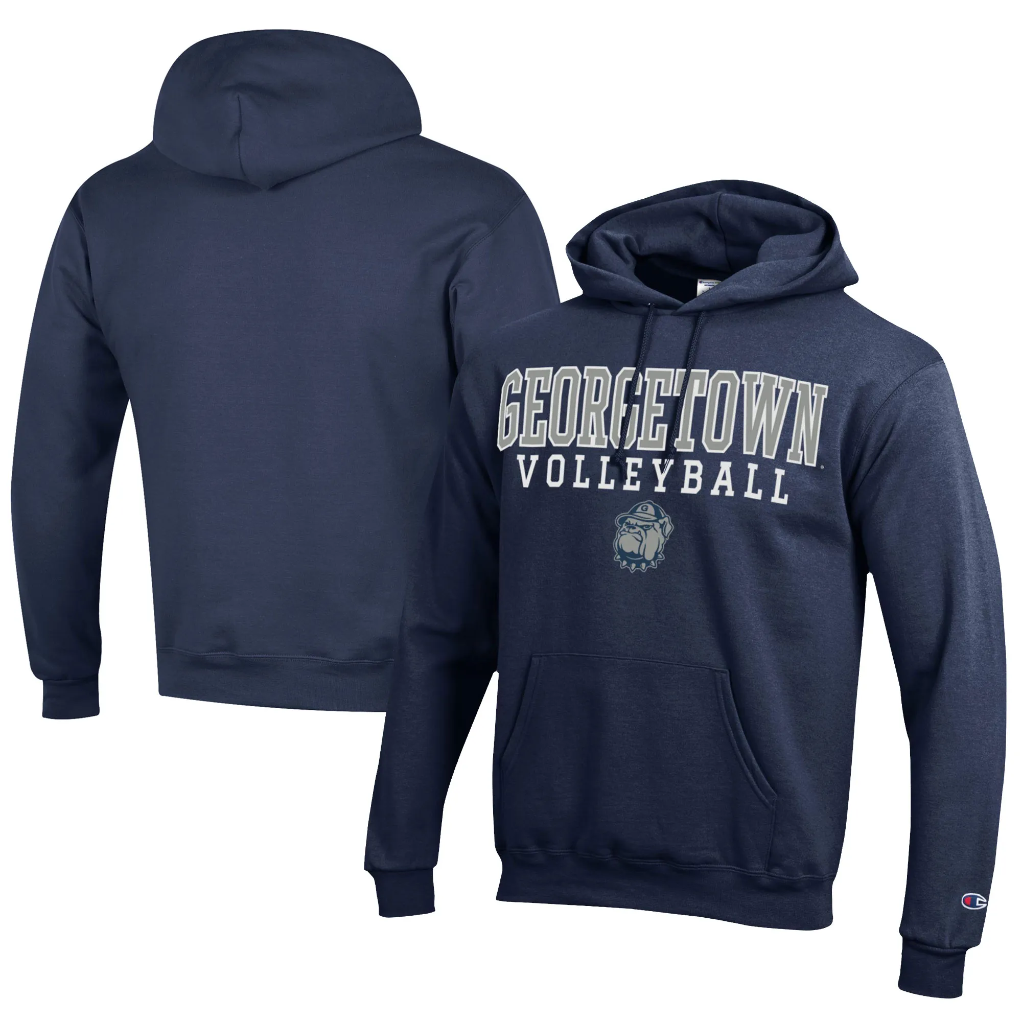 Champion  Georgetown Hoyas Navy Stacked Logo Volleyball Eco Powerblend Pullover Hoodie