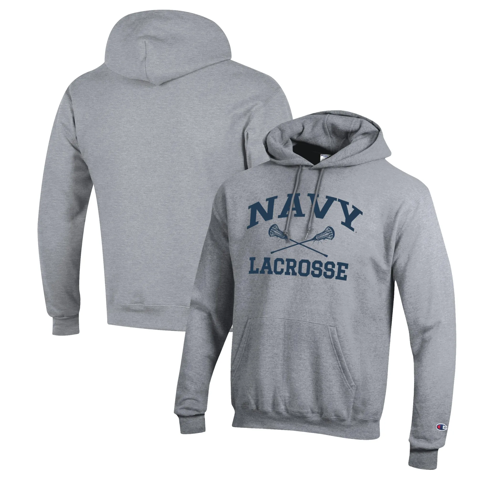 Champion Navy Midshipmen Heather Gray Lacrosse Icon Powerblend Pullover Hoodie