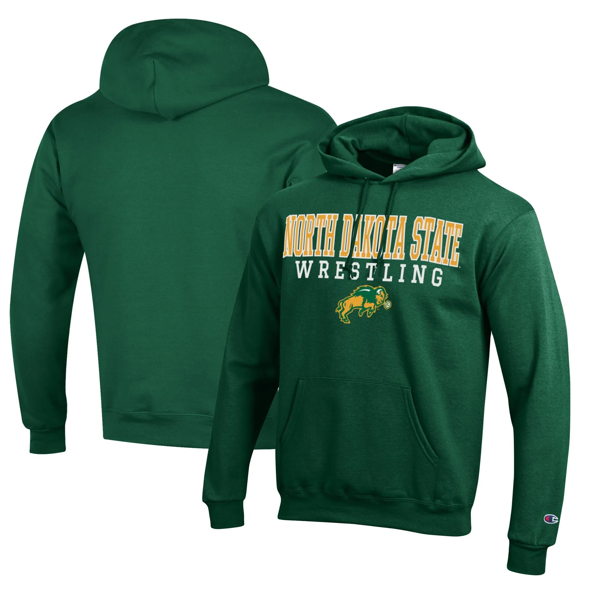 Champion NDSU Bison Green Wrestling Stack Logo Powerblend Pullover Hoodie