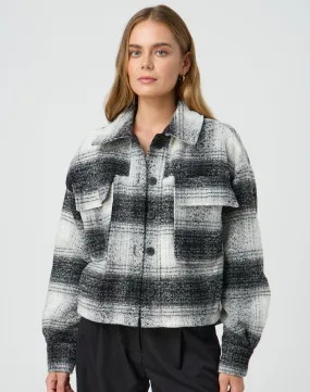 Check Brushed Cropped Jacket in Blurred Black/white Check | Glassons