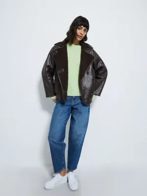 Chocolate Soft Touch Faux Leather Aviator Jacket | Women | George at ASDA