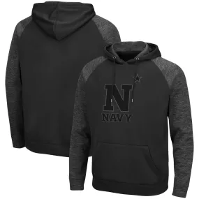 Colosseum Navy Midshipmen Black Blackout 3.0 Tonal Raglan Pullover Hoodie