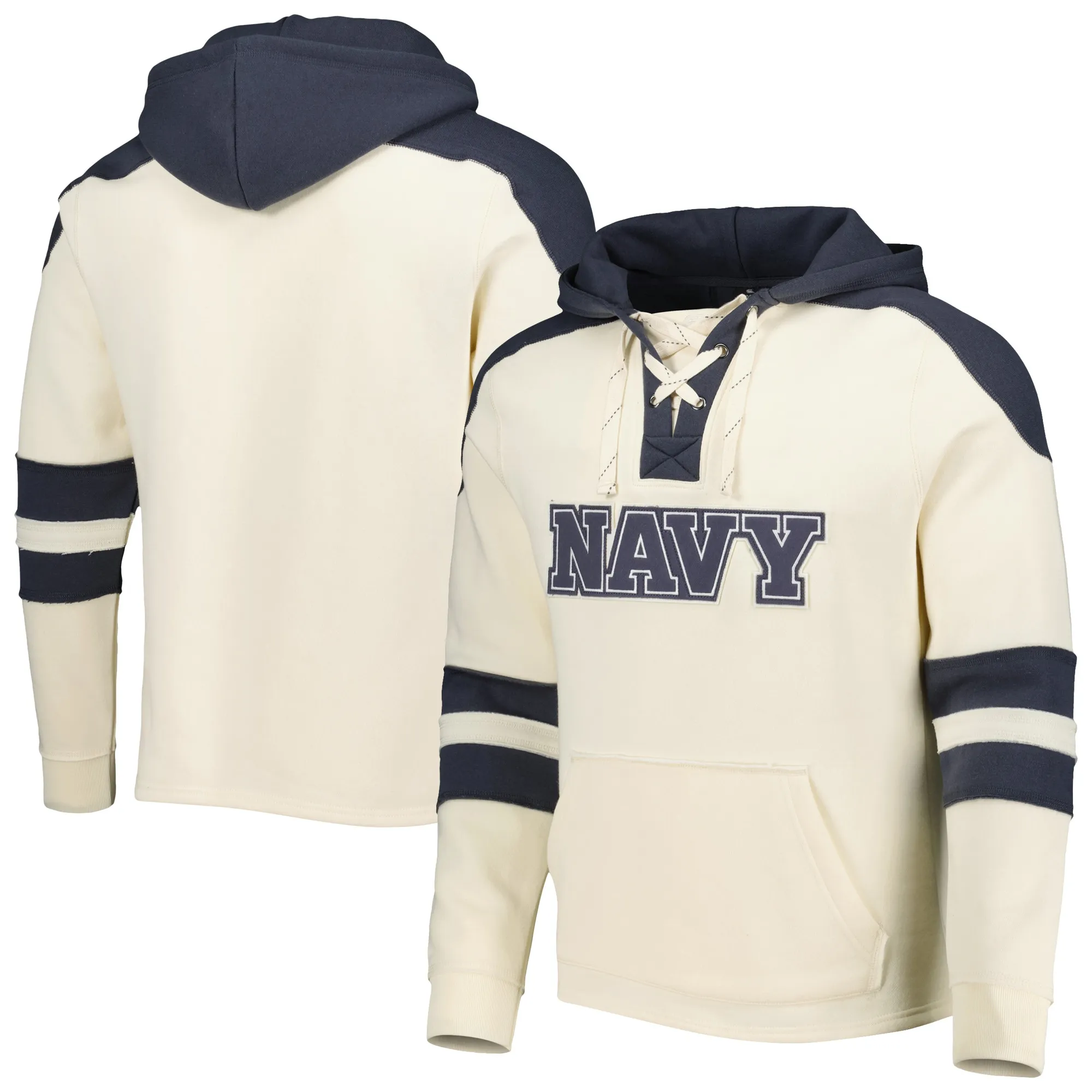 Colosseum Navy Midshipmen Cream Lace-Up 4.0 Vintage Pullover Hoodie