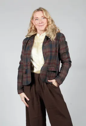 Cotton Plaid Cropped Jacket in Espresso