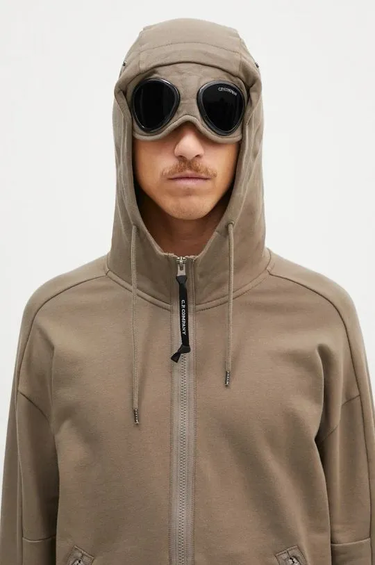 C.P. Company cotton sweatshirt Diagonal Raised Fleece Goggle Zipped men's beige color hooded smooth 17CMSS028A005086W