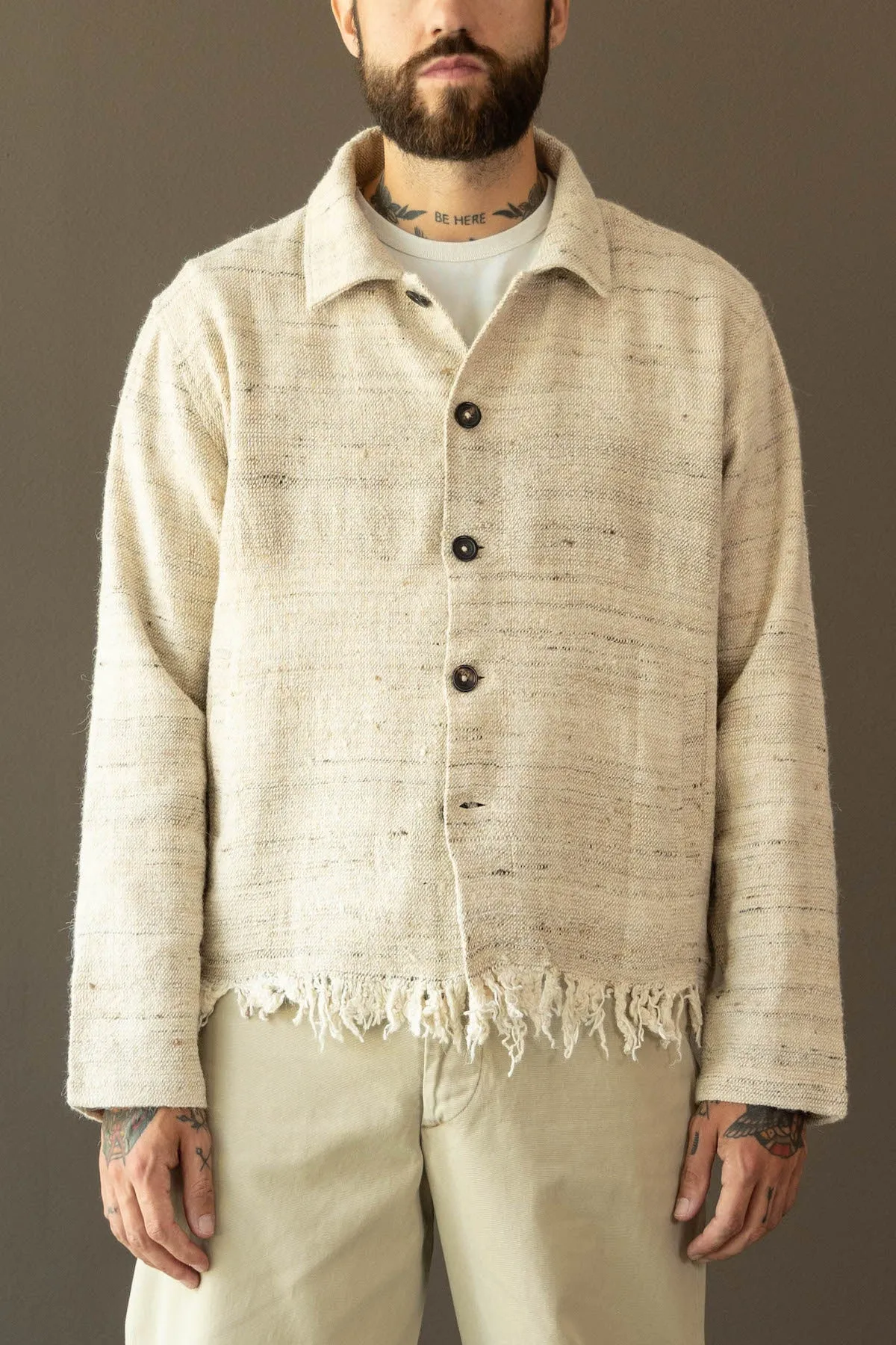 Cropped Jacket - Textured Wrinkly Weave with Fringe