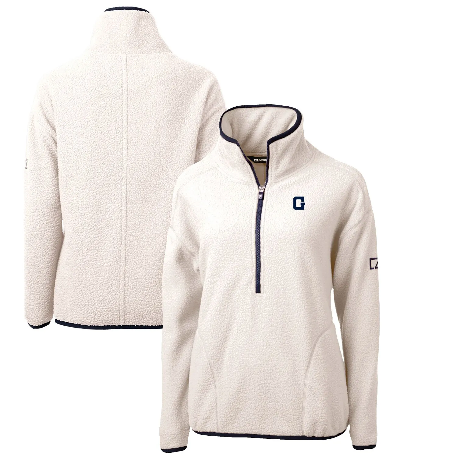 Cutter & Buck Georgetown Hoyas Women's White Cascade Eco Sherpa Fleece Half-Zip Pullover Jacket