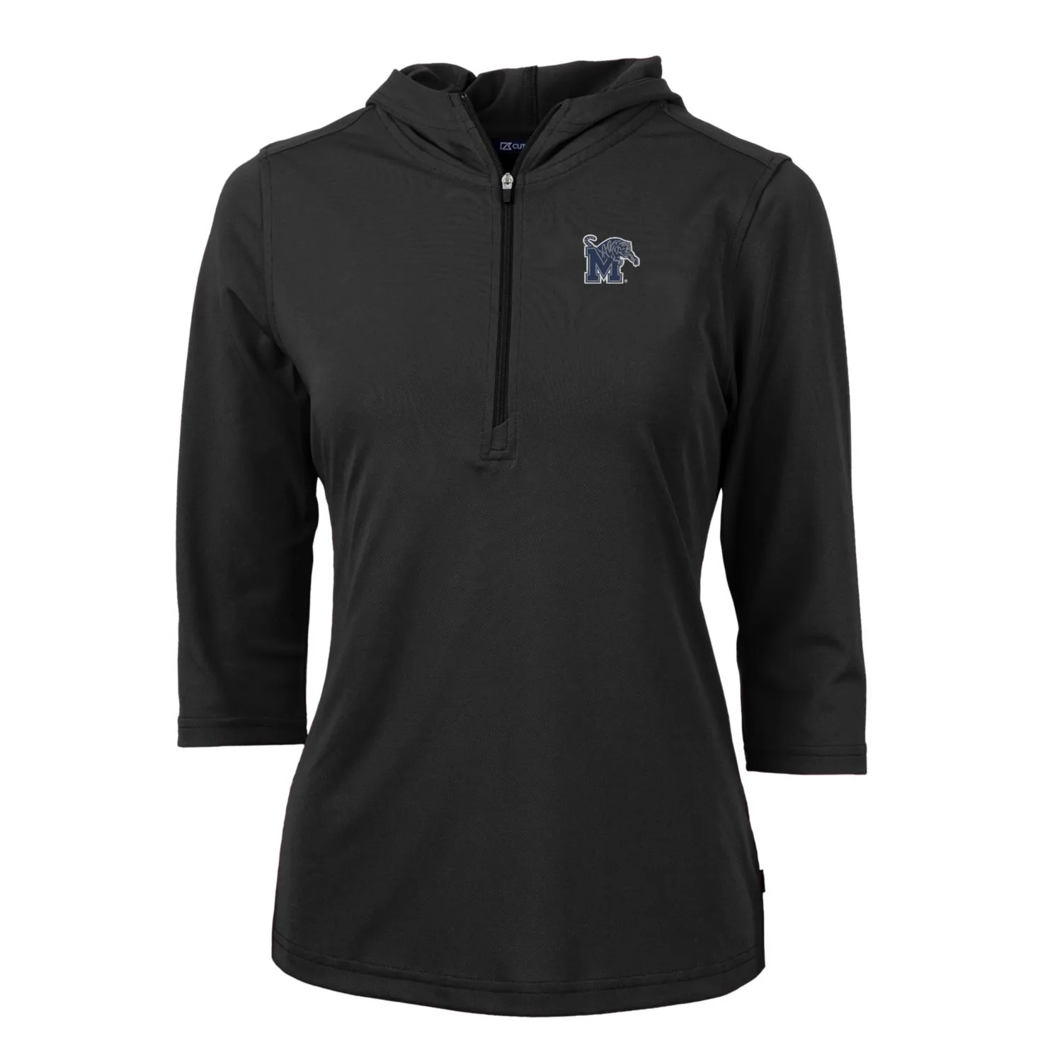 Cutter & Buck Memphis Tigers Women's Black Virtue Eco Pique Half-Zip 3/4 Sleeve Pullover Hoodie