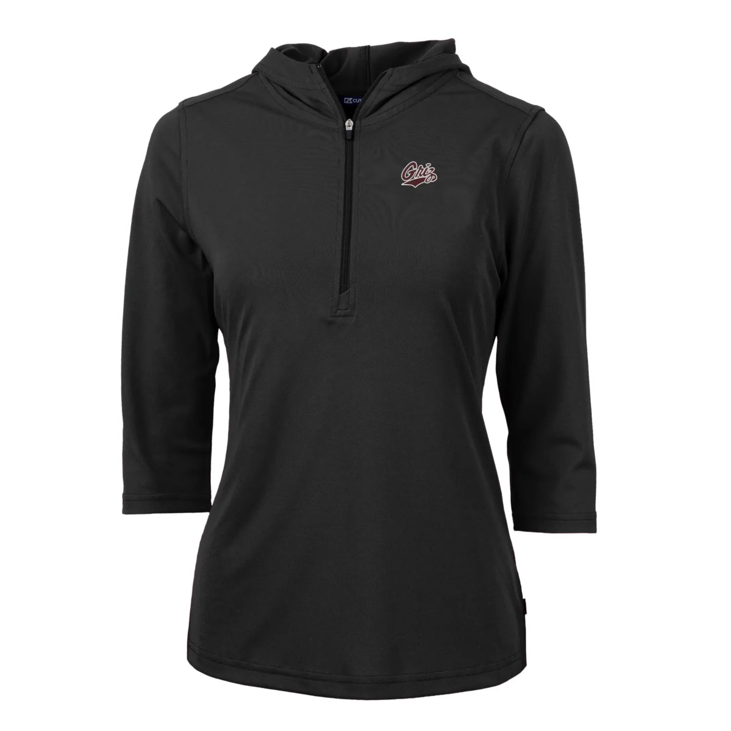 Cutter & Buck Montana Grizzlies Women's Black Virtue Eco Pique Half-Zip 3/4 Sleeve Pullover Hoodie