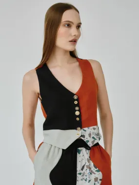 Daphne Colour Block Linen Waistcoat