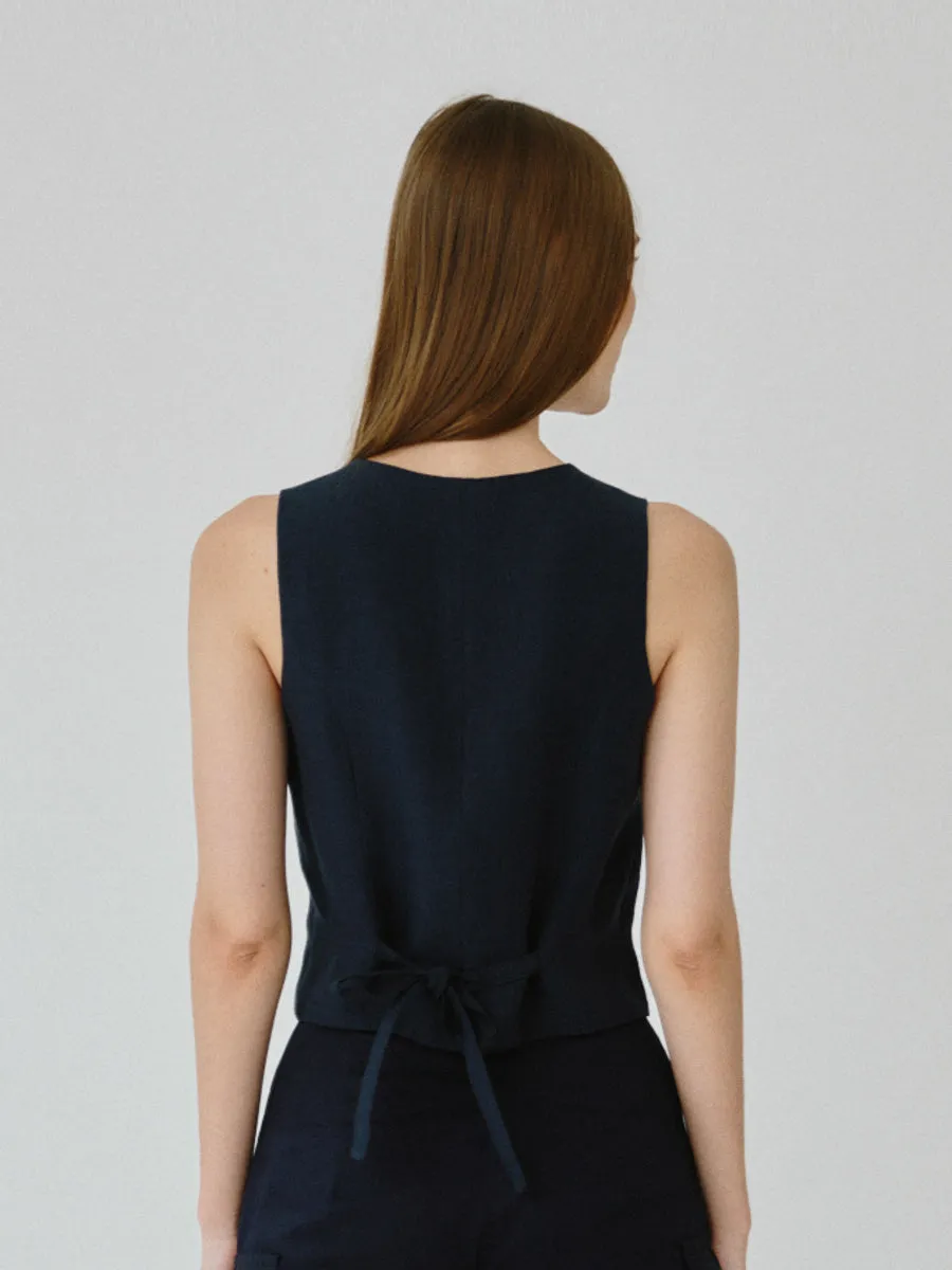 Daphne Linen Waistcoat in Navy