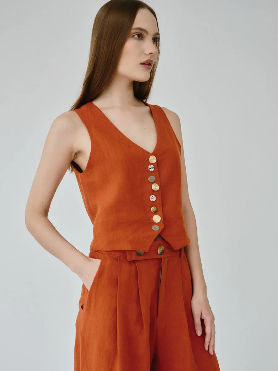 Daphne Linen Waistcoat in Orange