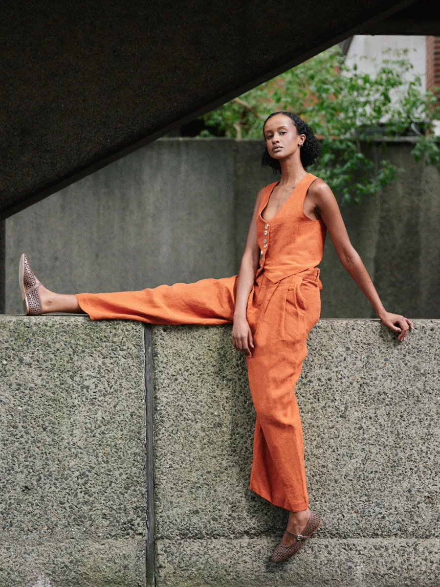 Daphne Linen Waistcoat in Orange