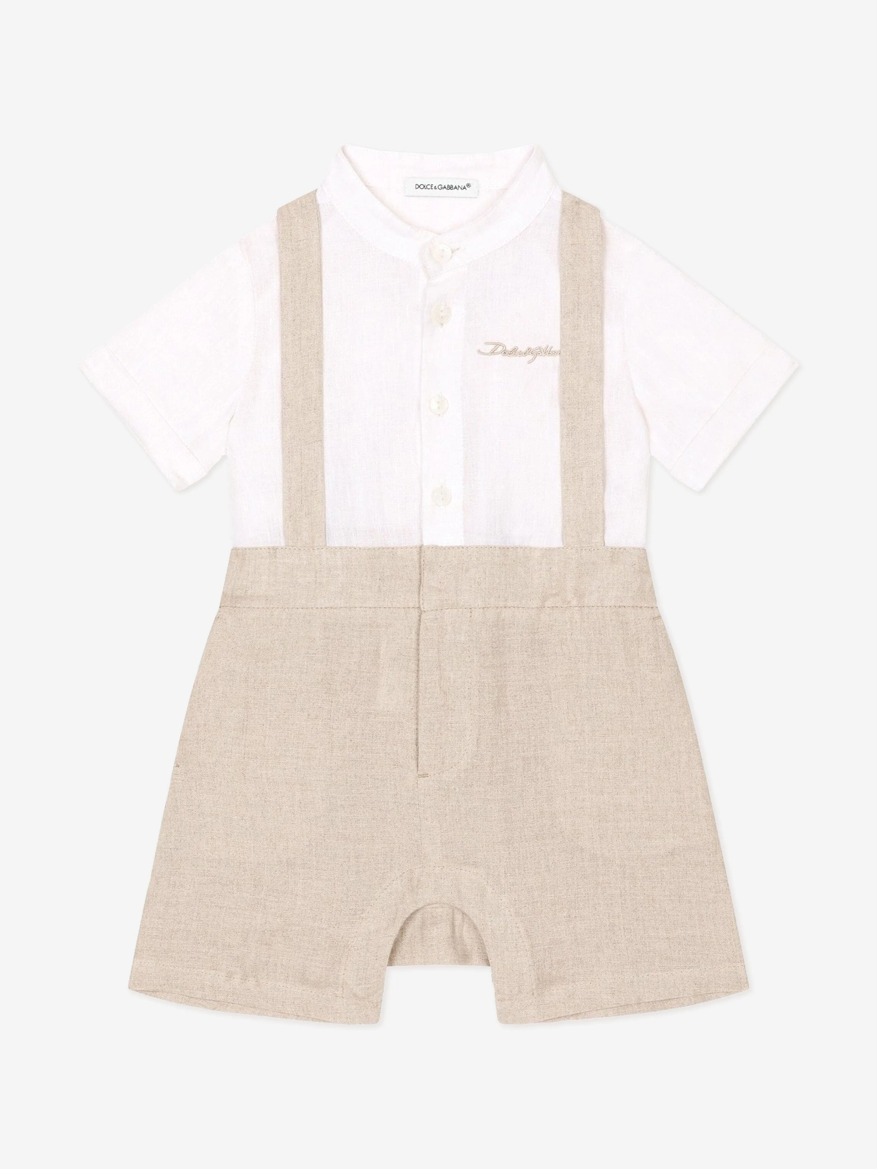 Dolce & Gabbana Baby Boys Linen Romper in Beige