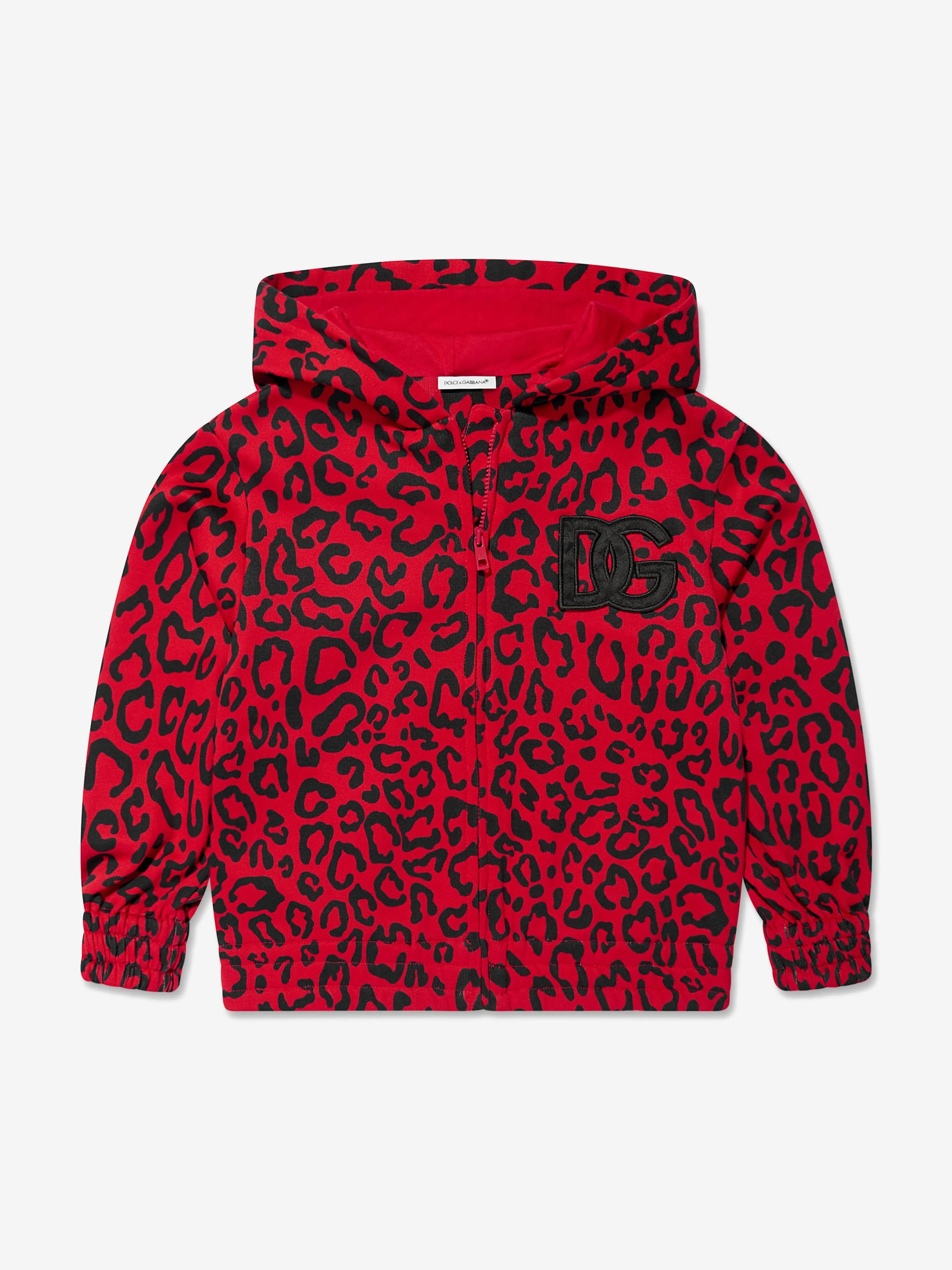 Dolce & Gabbana Kids - Girls Logo Leopard Print Zip Up Hoodie in Red | Childsplay Clothing