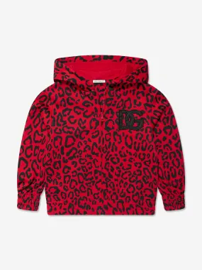 Dolce & Gabbana Kids - Girls Logo Leopard Print Zip Up Hoodie in Red | Childsplay Clothing