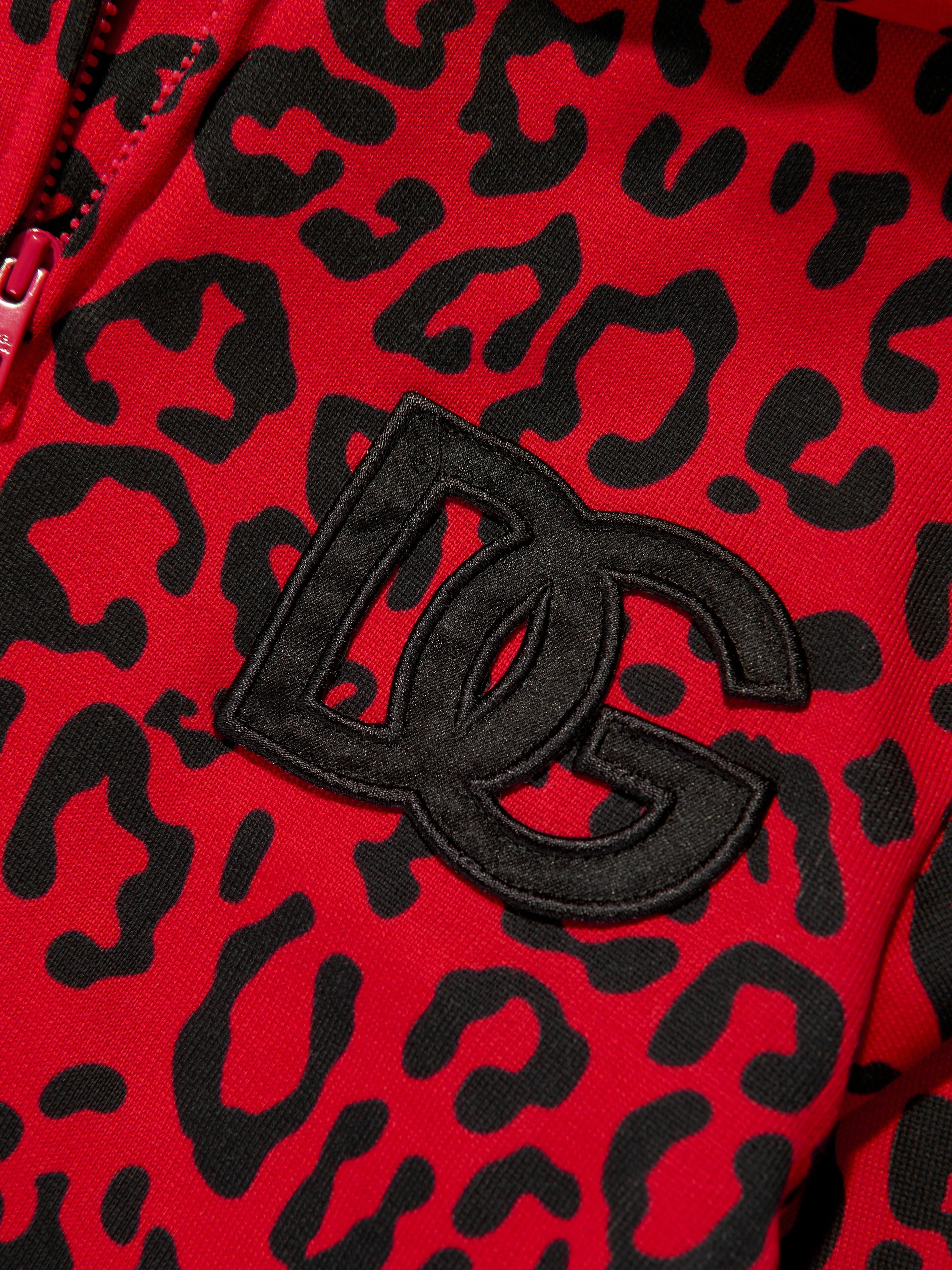 Dolce & Gabbana Kids - Girls Logo Leopard Print Zip Up Hoodie in Red | Childsplay Clothing