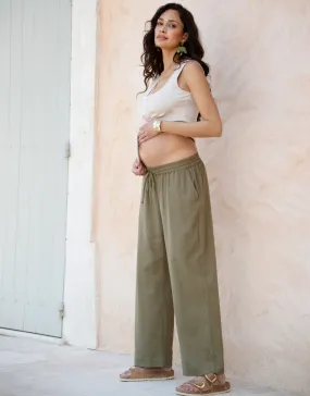 Elan | Wide-Leg Linen-Blend Under Bump Maternity Pants