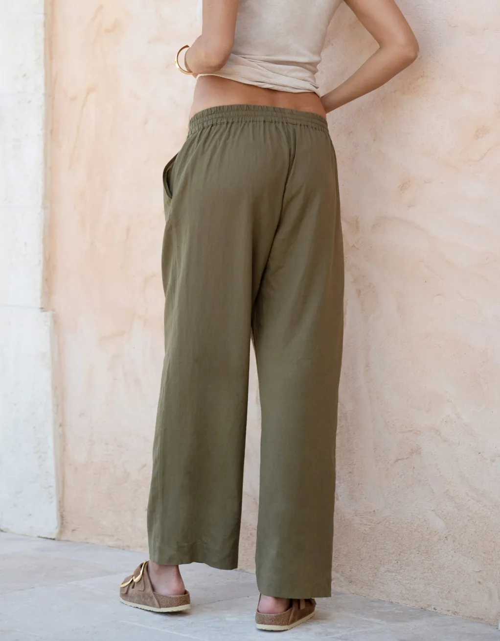 Elan | Wide-Leg Linen-Blend Under Bump Maternity Pants