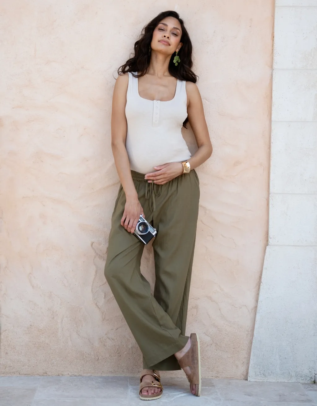 Elan | Wide-Leg Linen-Blend Under Bump Maternity Pants