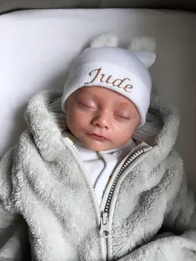 Embroidered Baby Hat with Bobbles