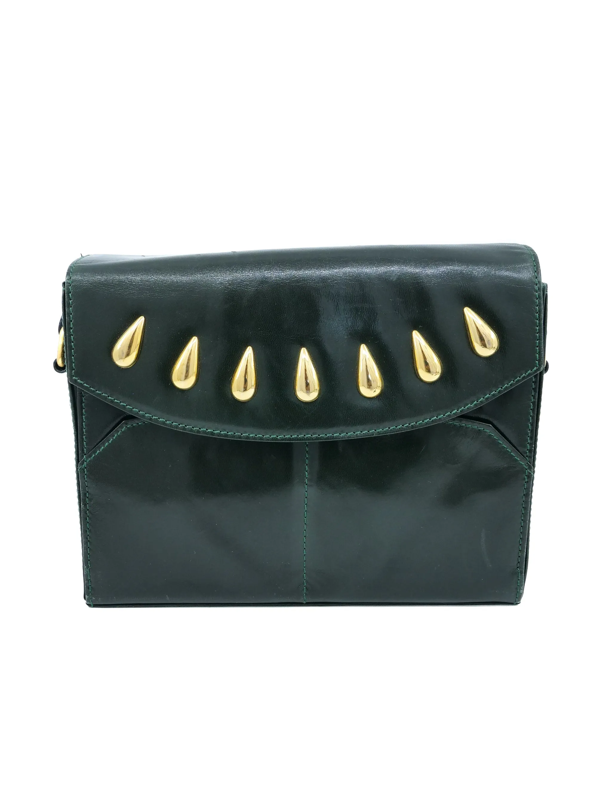 Escada Studded Forest Green Leather Bag