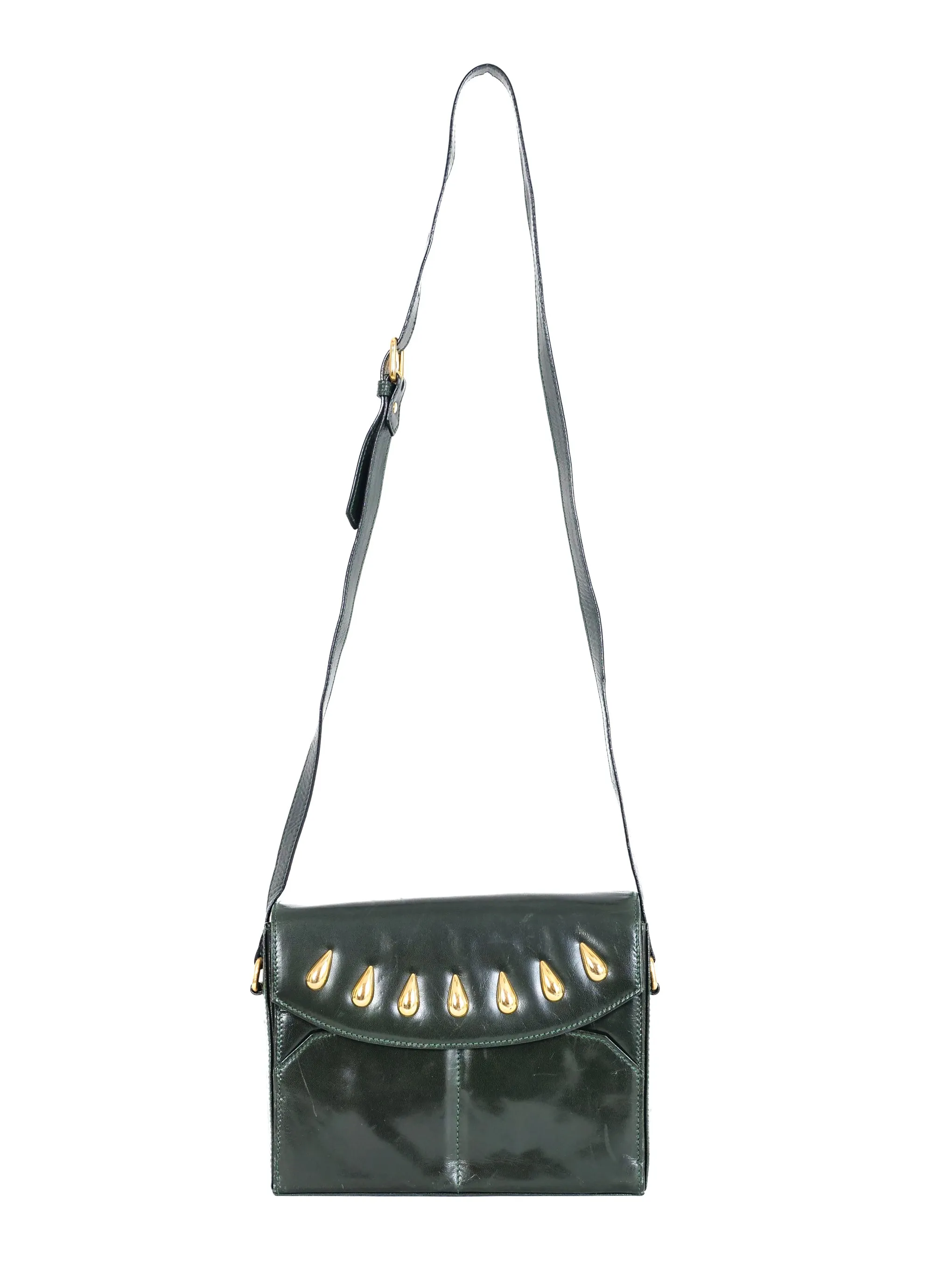 Escada Studded Forest Green Leather Bag