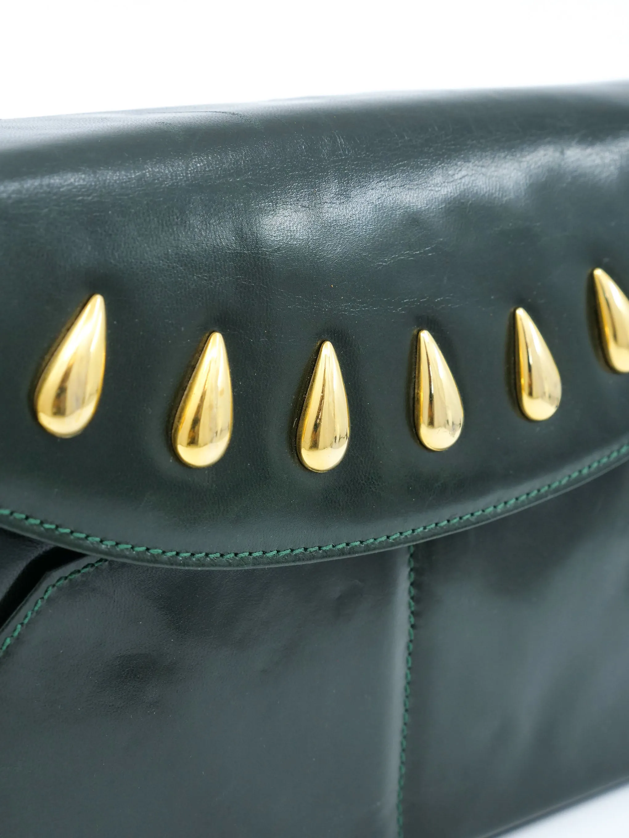 Escada Studded Forest Green Leather Bag