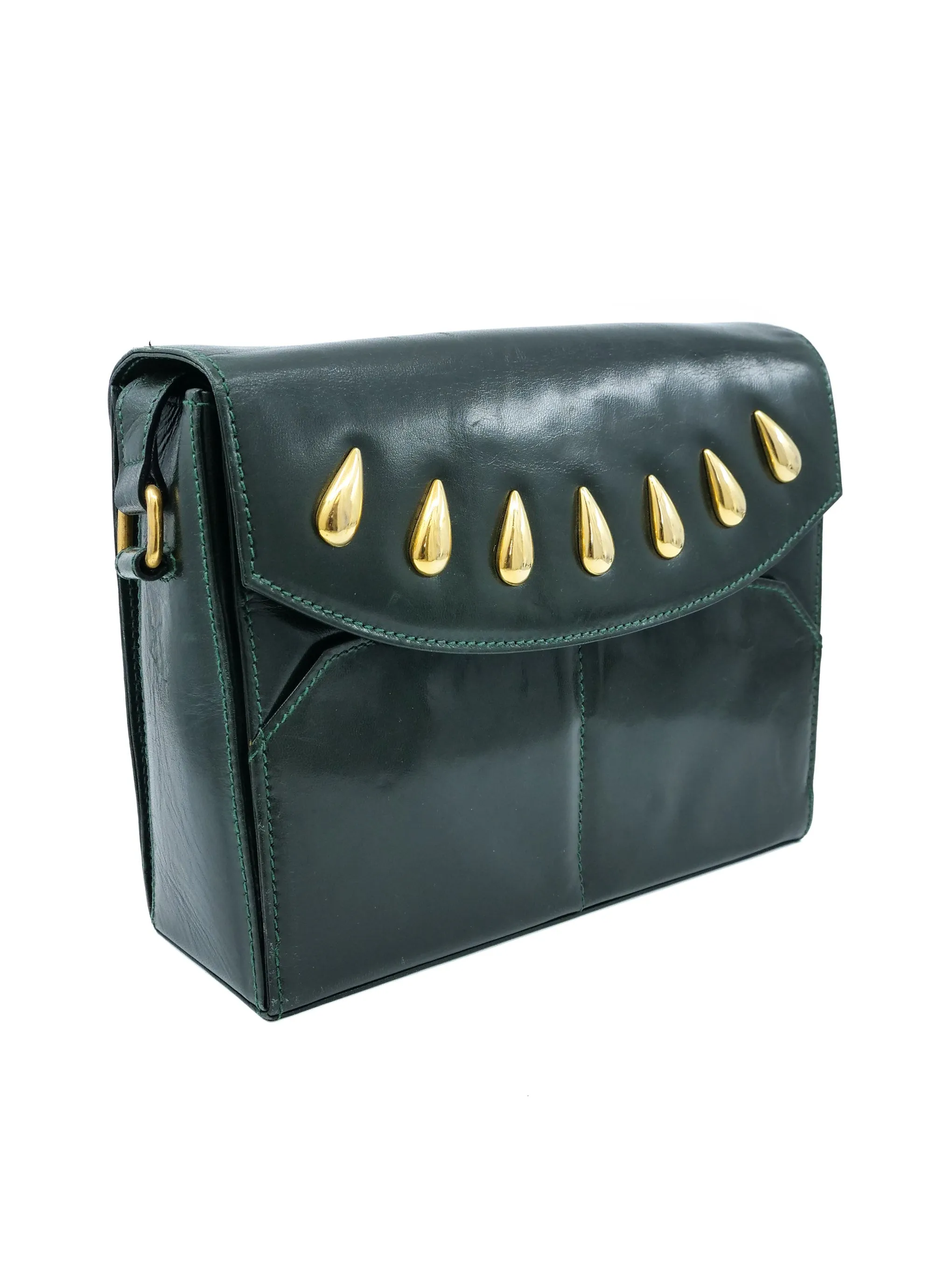 Escada Studded Forest Green Leather Bag