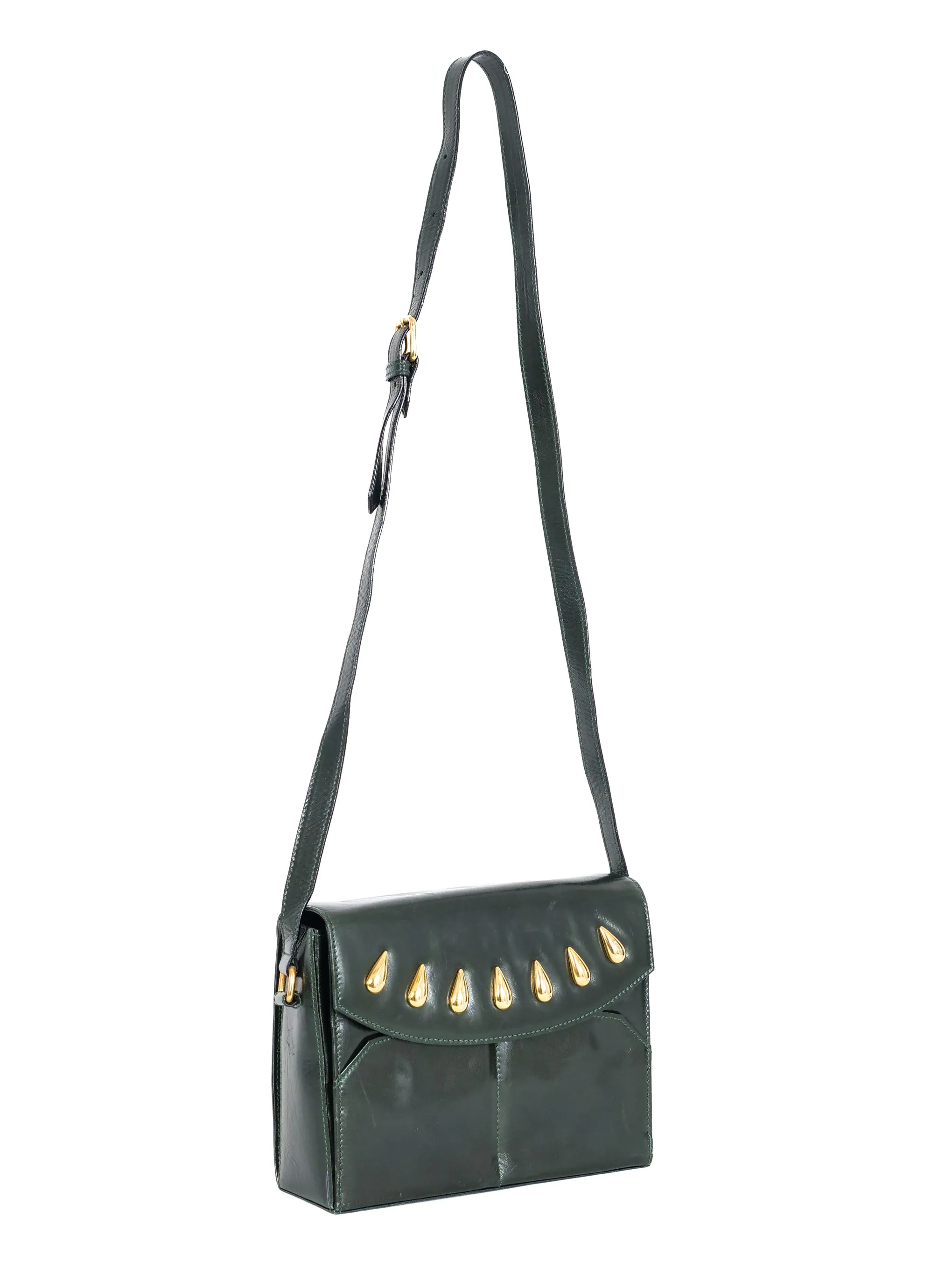 Escada Studded Forest Green Leather Bag