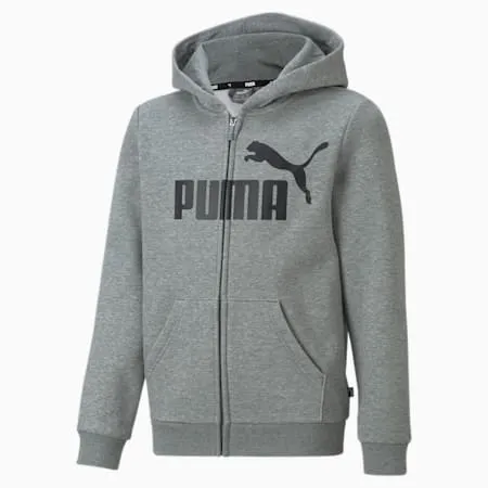 Essentials Big Logo Full-Zip Hoodie Youth | Medium Gray Heather | PUMA Sustainable Fashion | PUMA 