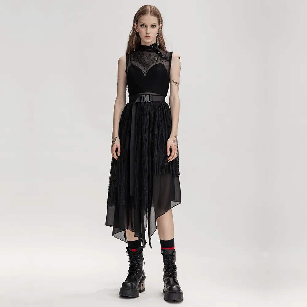 EU SALE of Elegant Gothic Black Mesh Top Sleeveless with High Neck