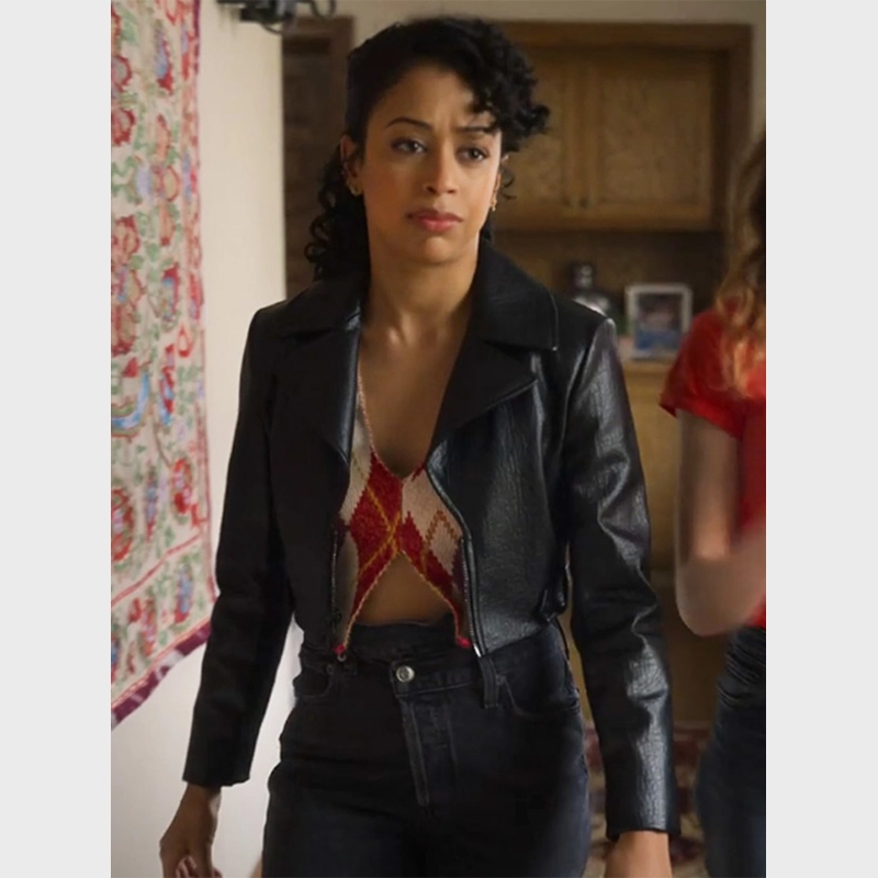 Eugenie A Family Affair 2024 Liza Koshy Cropped Leather Jacket