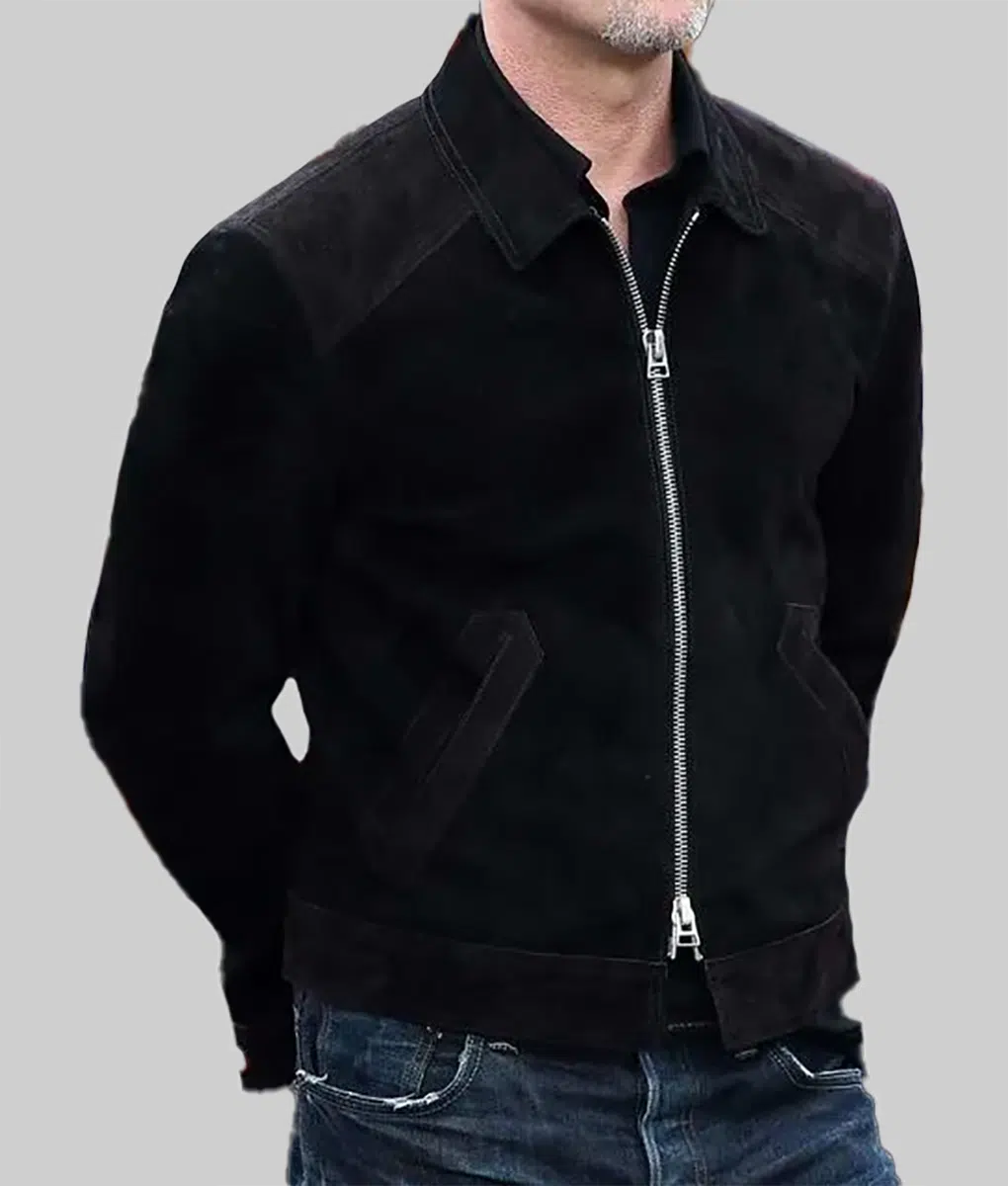 F1 British Grand Prix 2024 Brad Pitt Black Suede Jacket | The Leather City