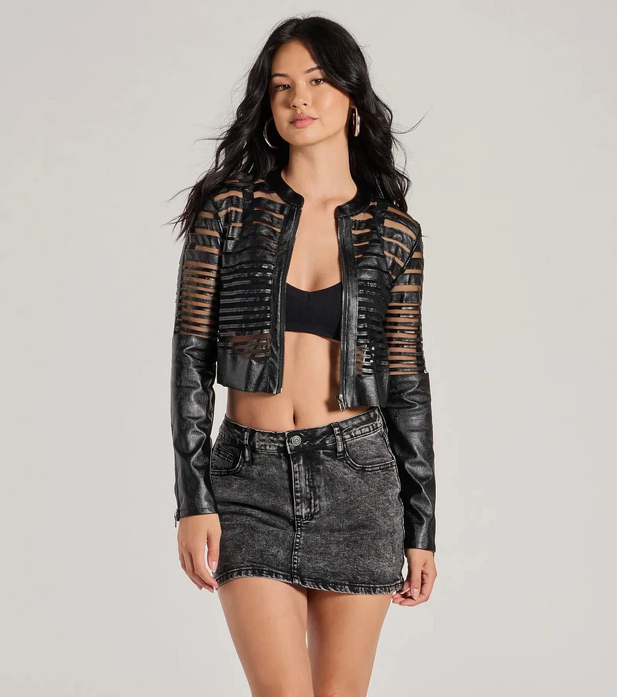 Faux Leather Illusion Striped Jacket