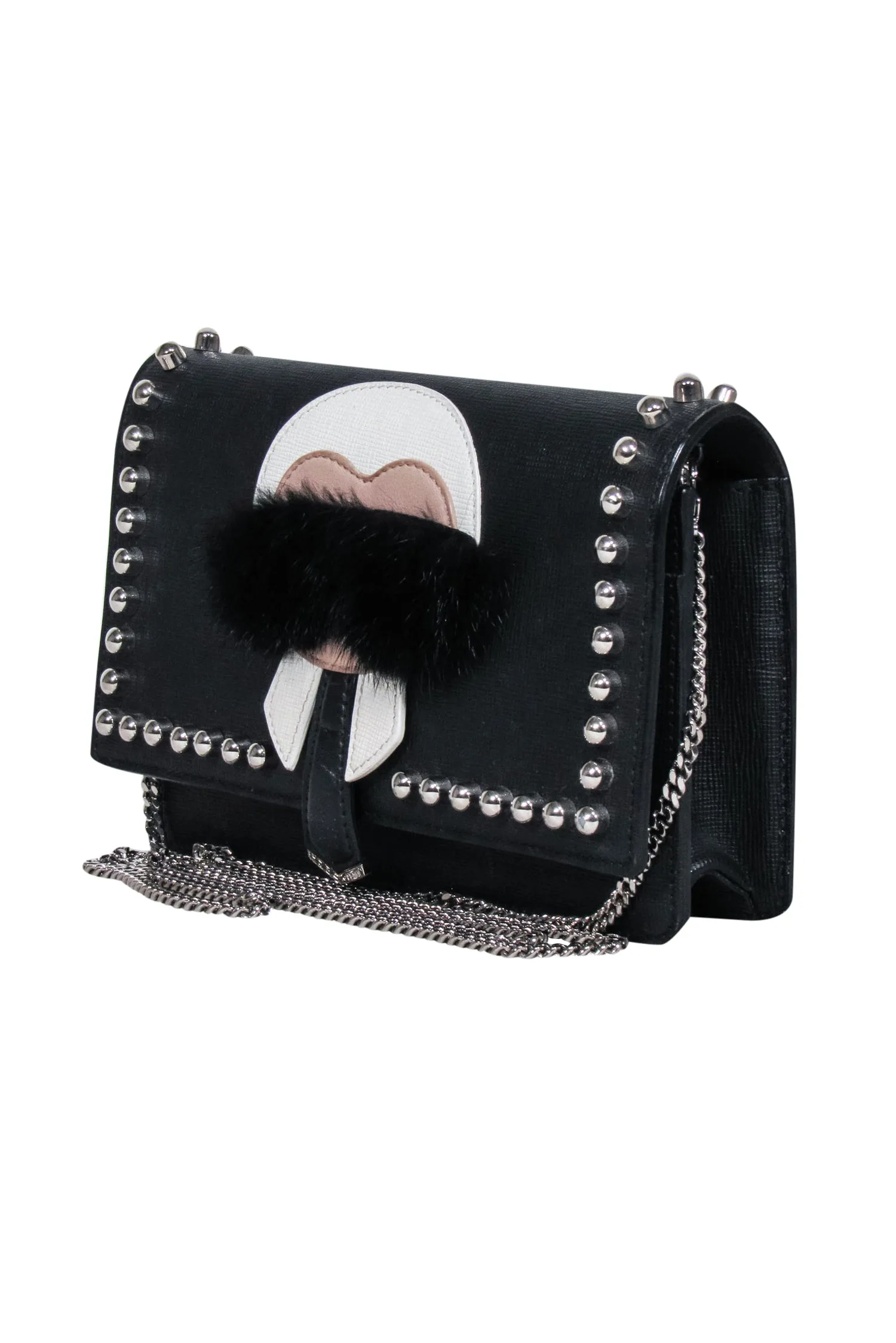 Fendi - Black Saffiano Leather Studded Karlito Bag