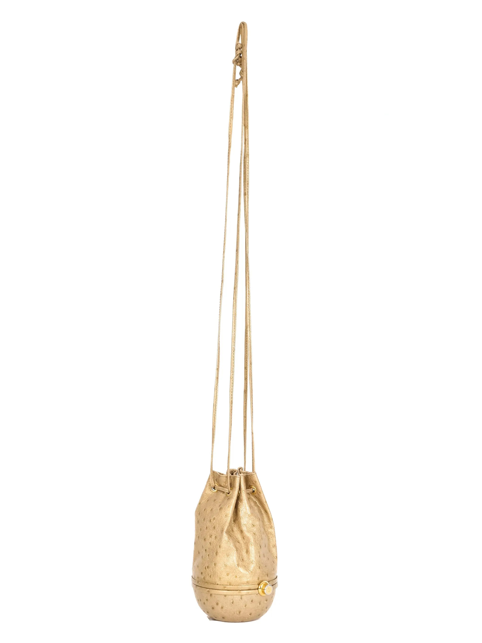 Fendi Gold Ostrich Leather Drawstring Evening Bag