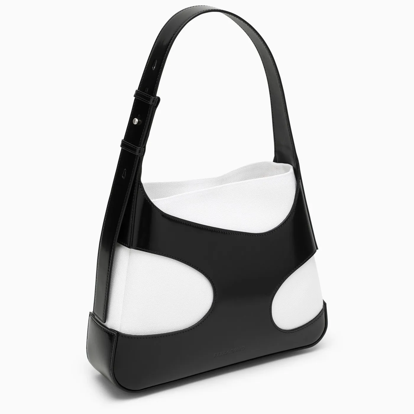 Ferragamo    Ferragamo Medium Shoulder Bag With Cut Out Black And White