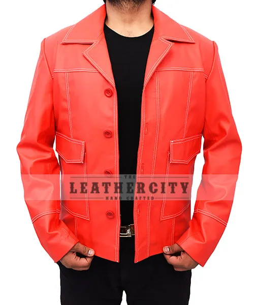 Fight Club's Tyler Durden (Brad Pitt) Red Leather Jacket - TheLeatherCity.com