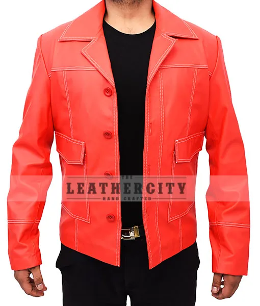 Fight Club's Tyler Durden (Brad Pitt) Red Leather Jacket - TheLeatherCity.com