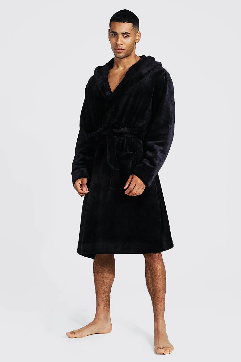 Fleece Hooded Dressing Gown | boohooMAN UK