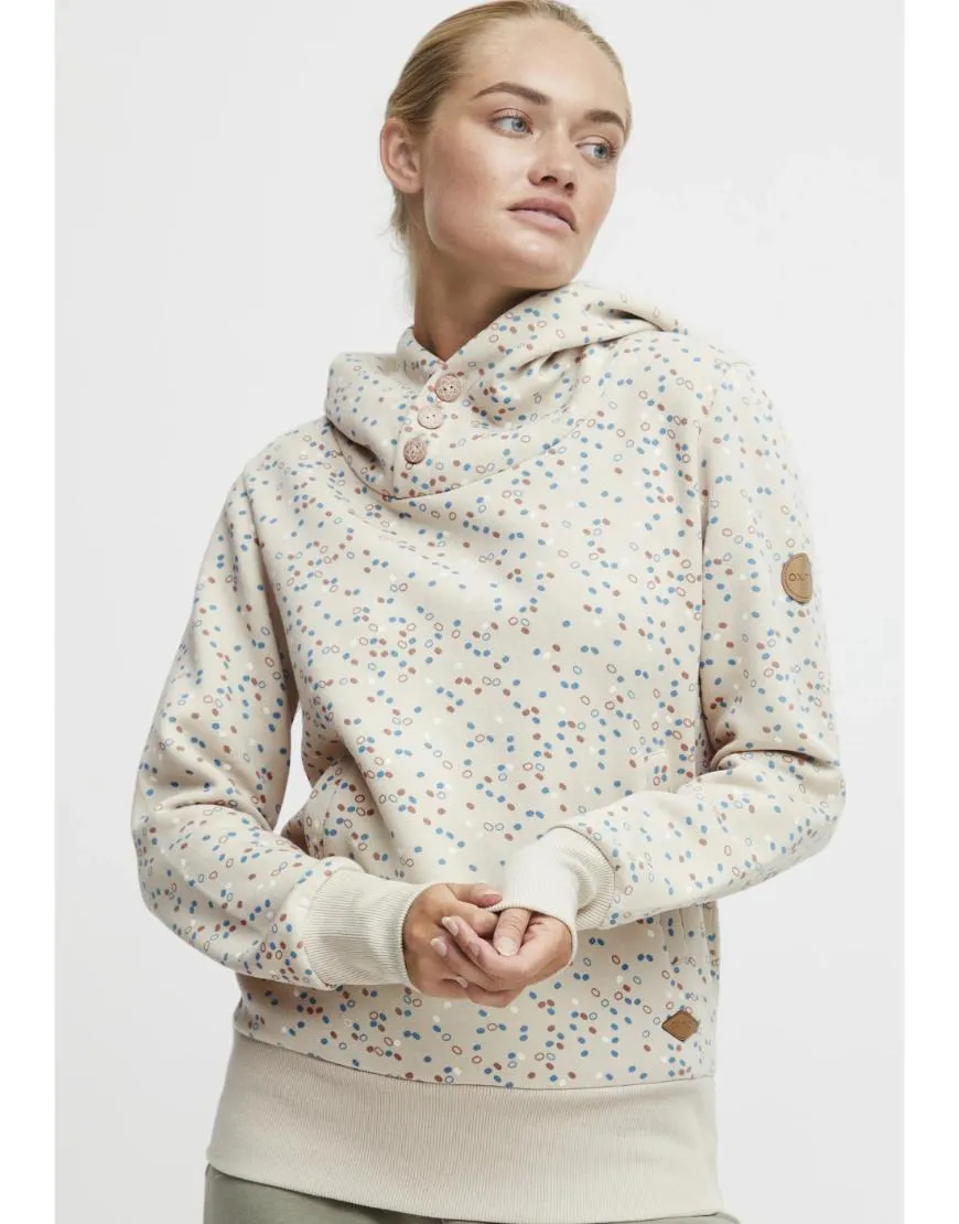 Fleece Hoodie Dots Pattern-Cream