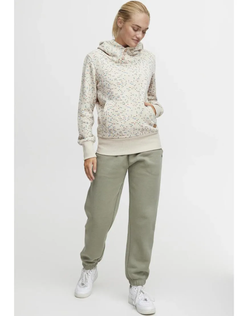 Fleece Hoodie Dots Pattern-Cream