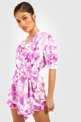 Floral Wrap Ruffle Short Romper