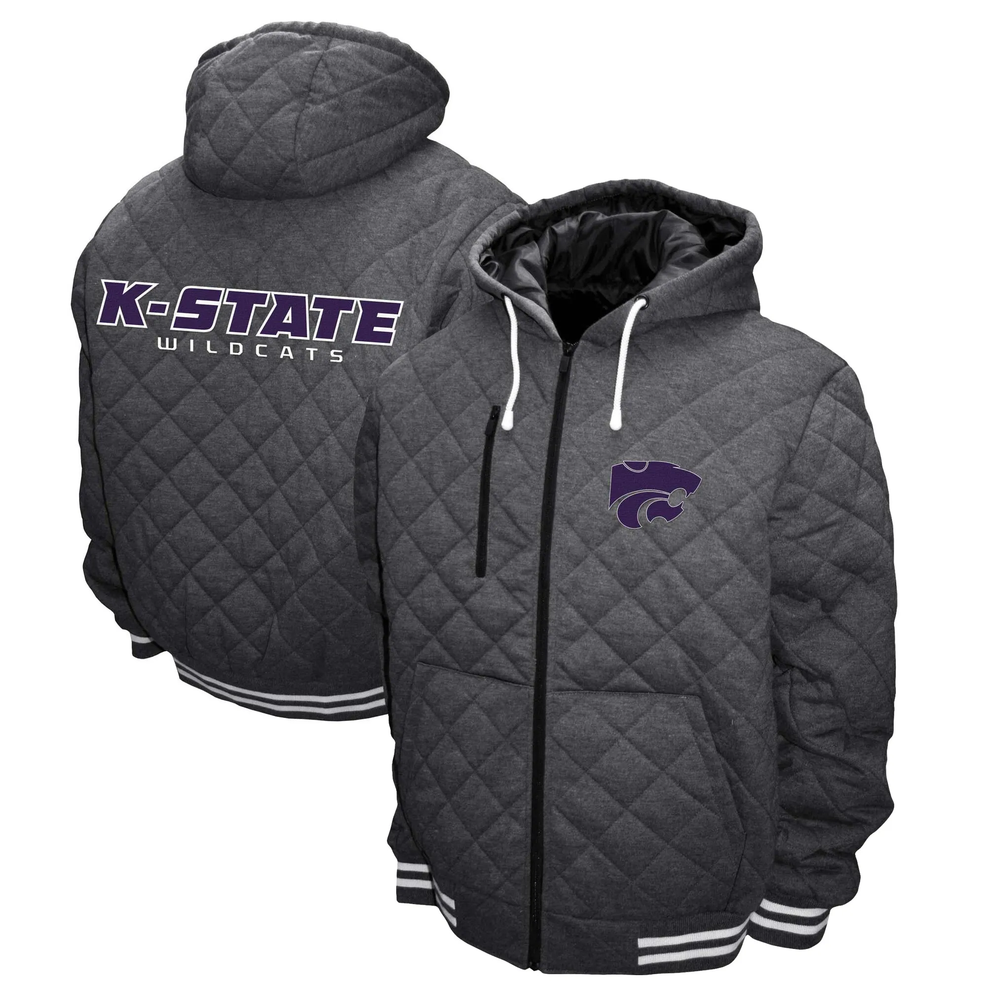 Franchise Club Kansas State Wildcats Gray Diamond Quilted Full-Zip Hoodie Jacket