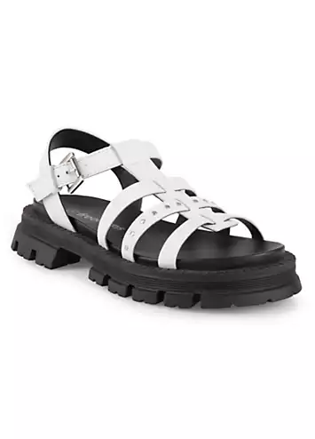 Freemans White Leather Chunky Studded Sandals | Grattan