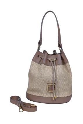 Furla - Beige Raffia Bucket Bag w/ Genuine Leather Trims