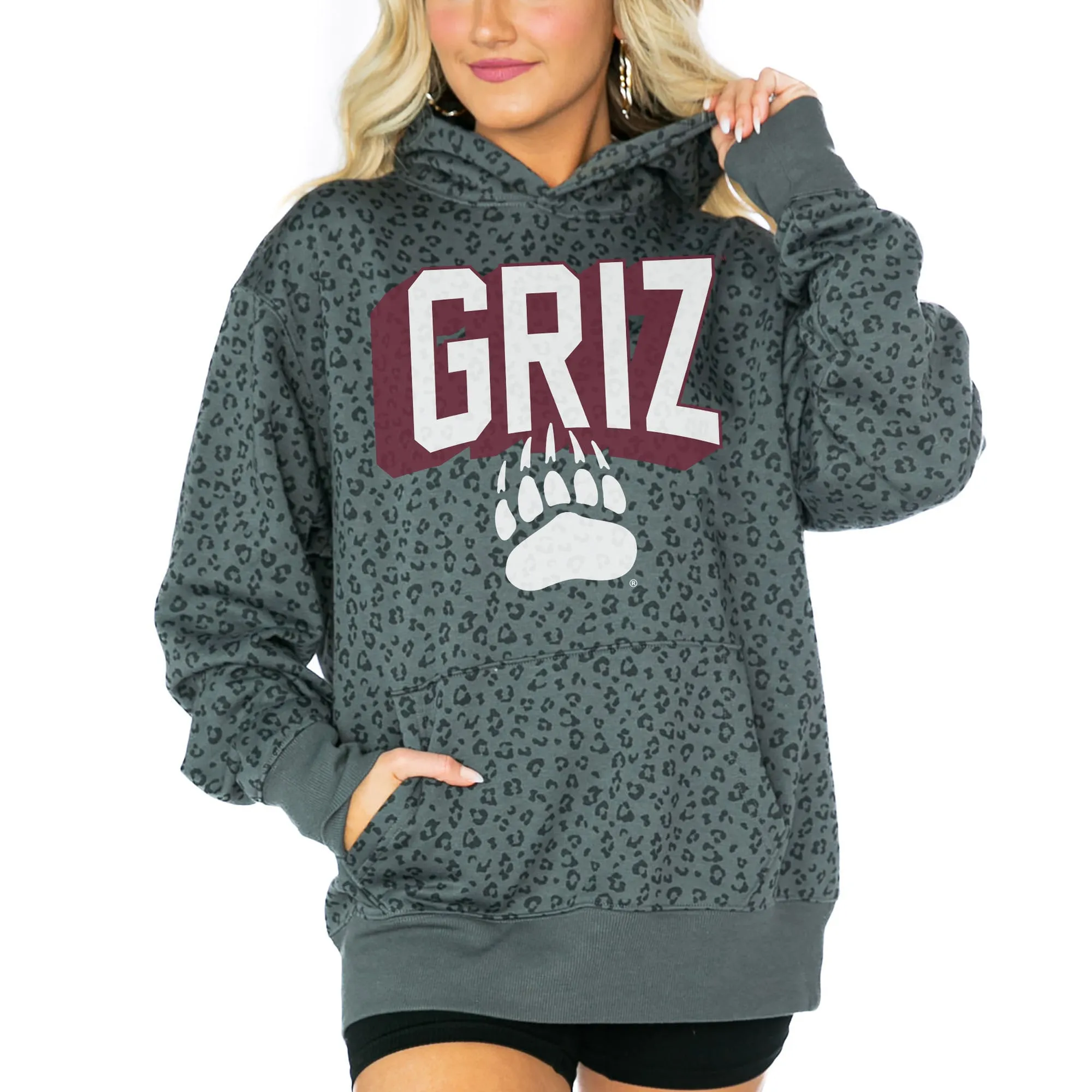 Gameday Couture  Montana Grizzlies Women's Black Running Wild Leopard Print Pullover Hoodie