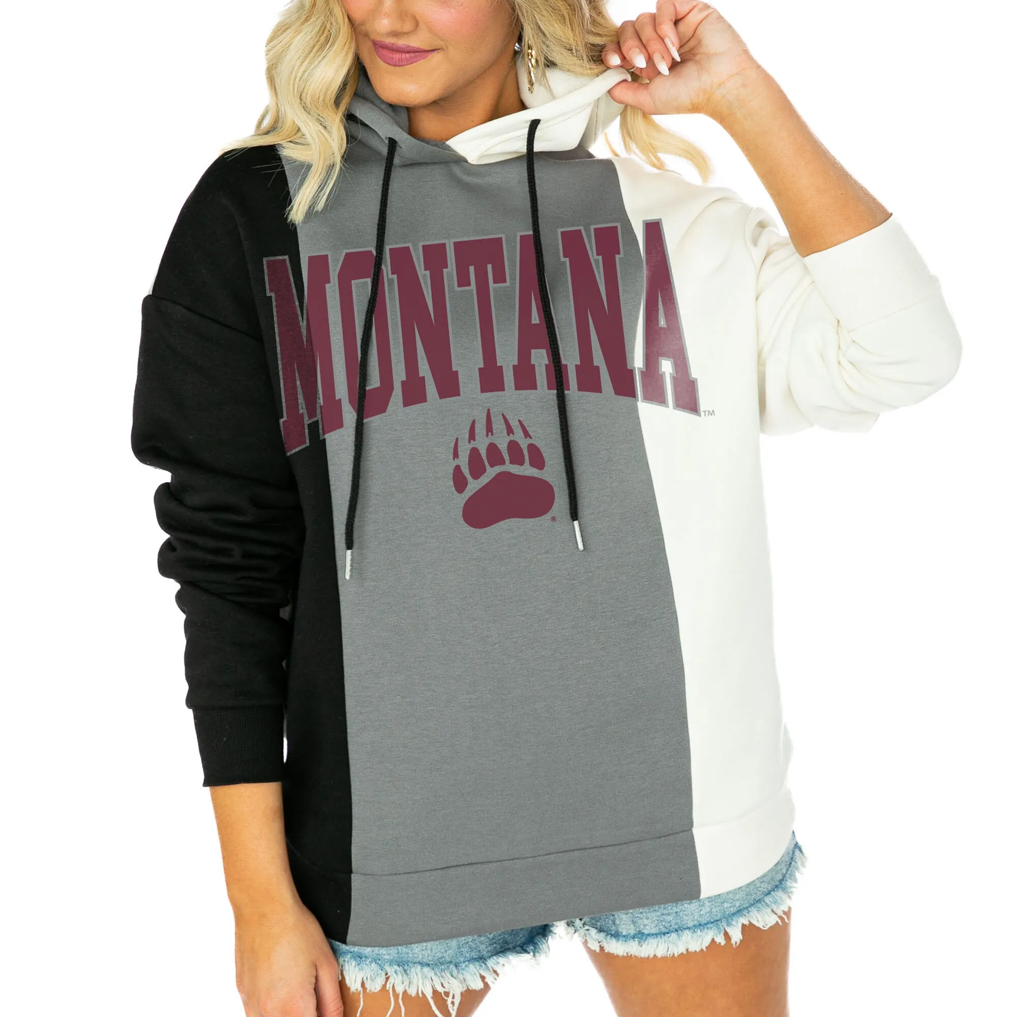 Gameday Couture  Montana Grizzlies Women's Black/White Victory Tri-Color Pullover Hoodie