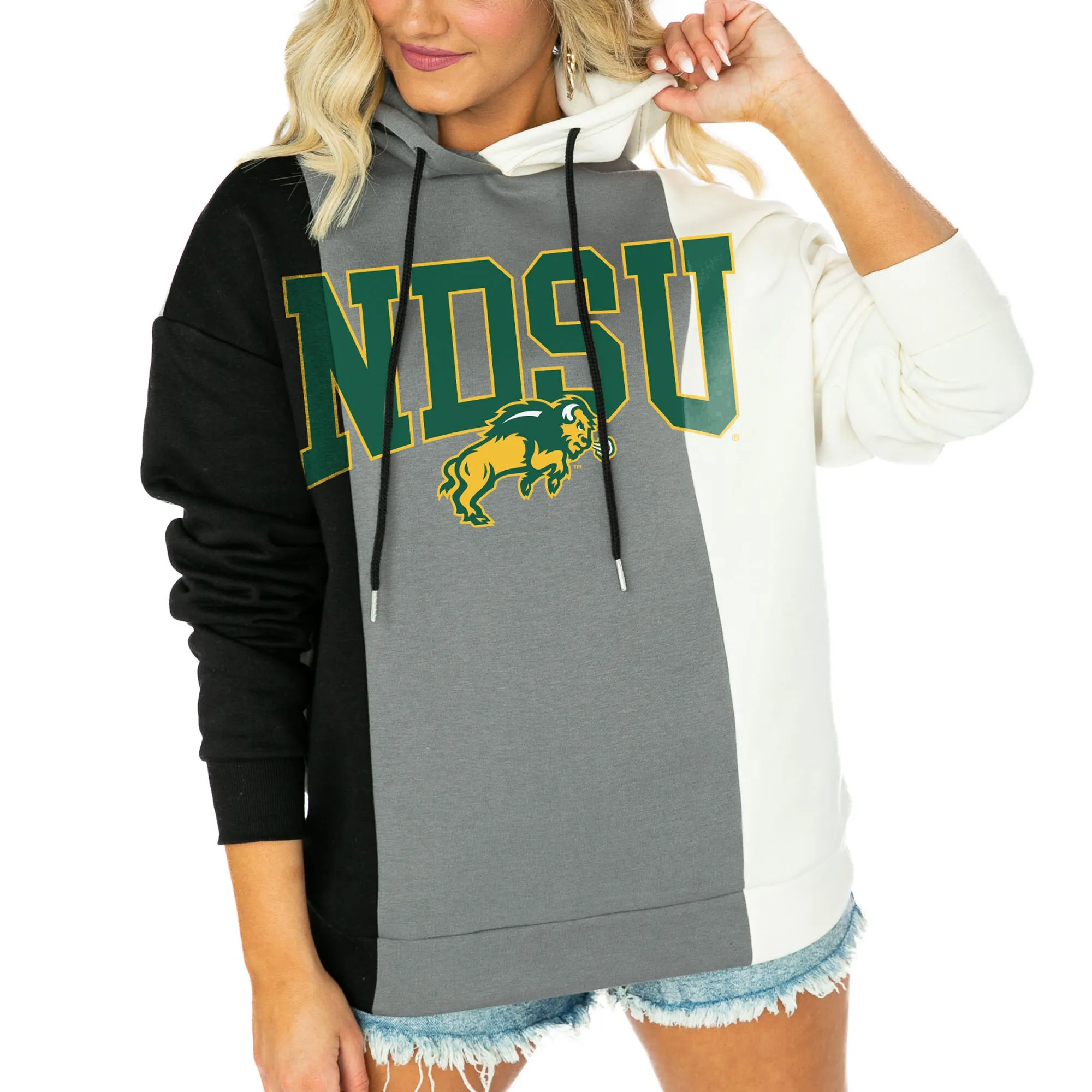 Gameday Couture  NDSU Bison Women's Black/White Victory Tri-Color Pullover Hoodie